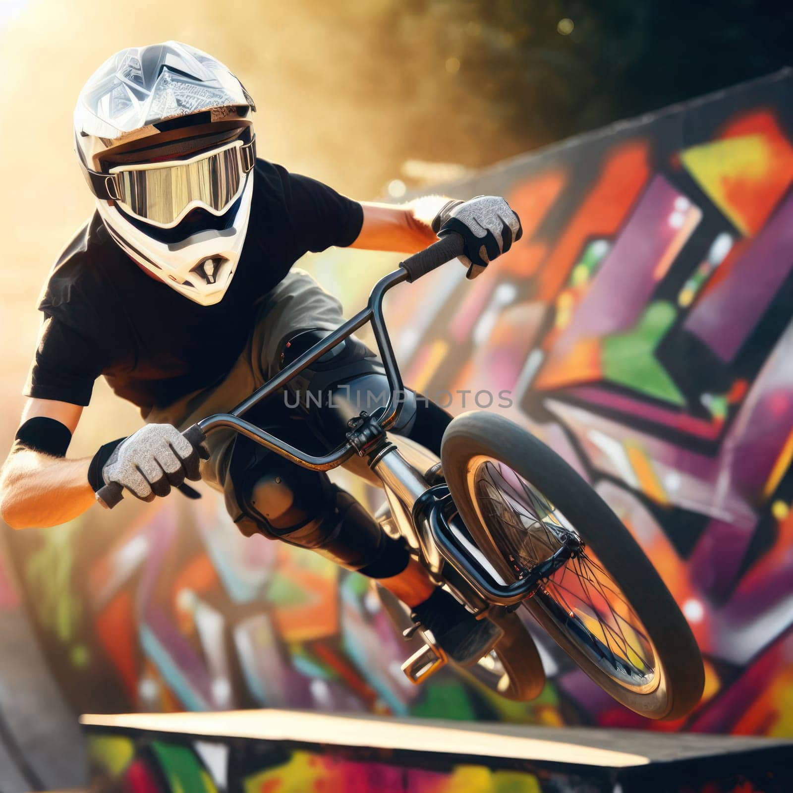 bmx bike rider table top jumping at the track generative ai