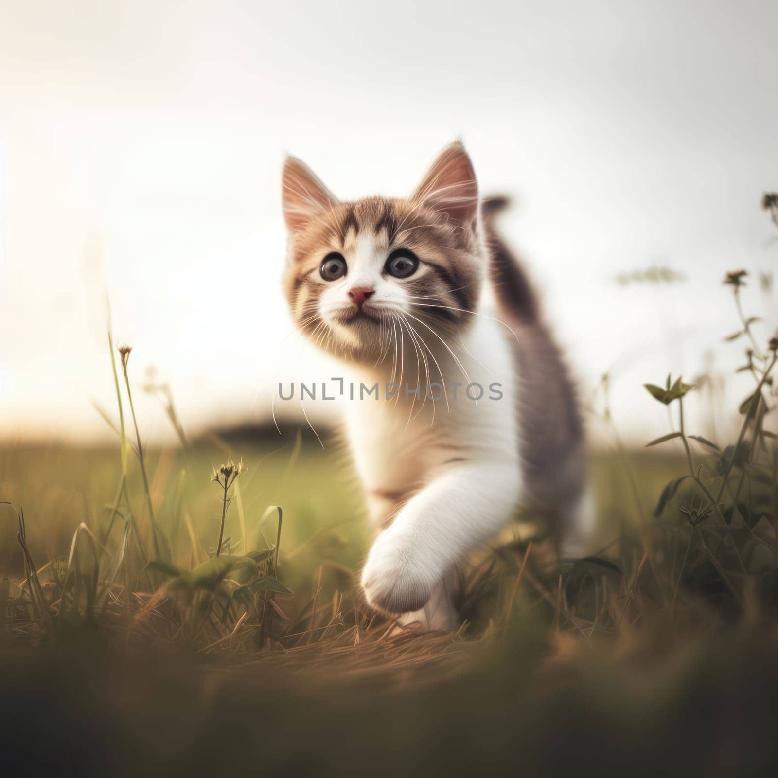 a cute little kitten exploring and prowling outside for the first time generative ai