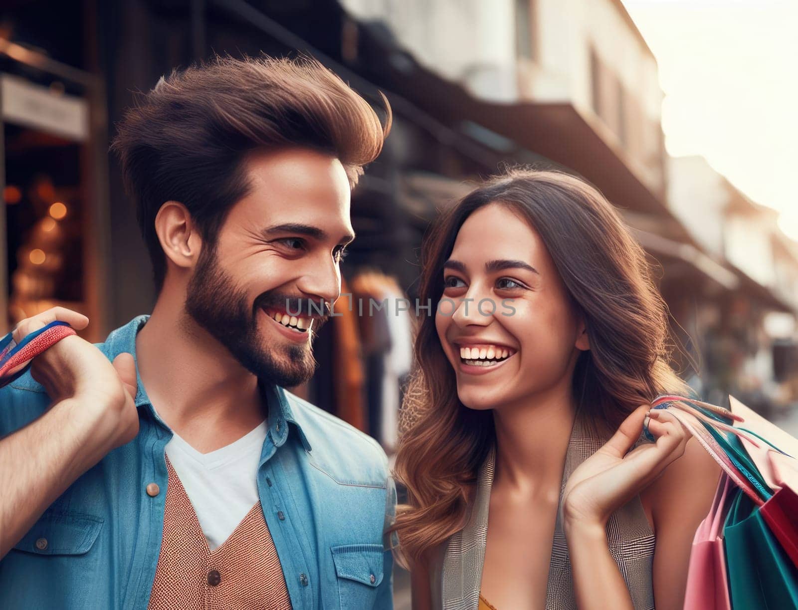 young attractive couple shopping together on vacation generative ai