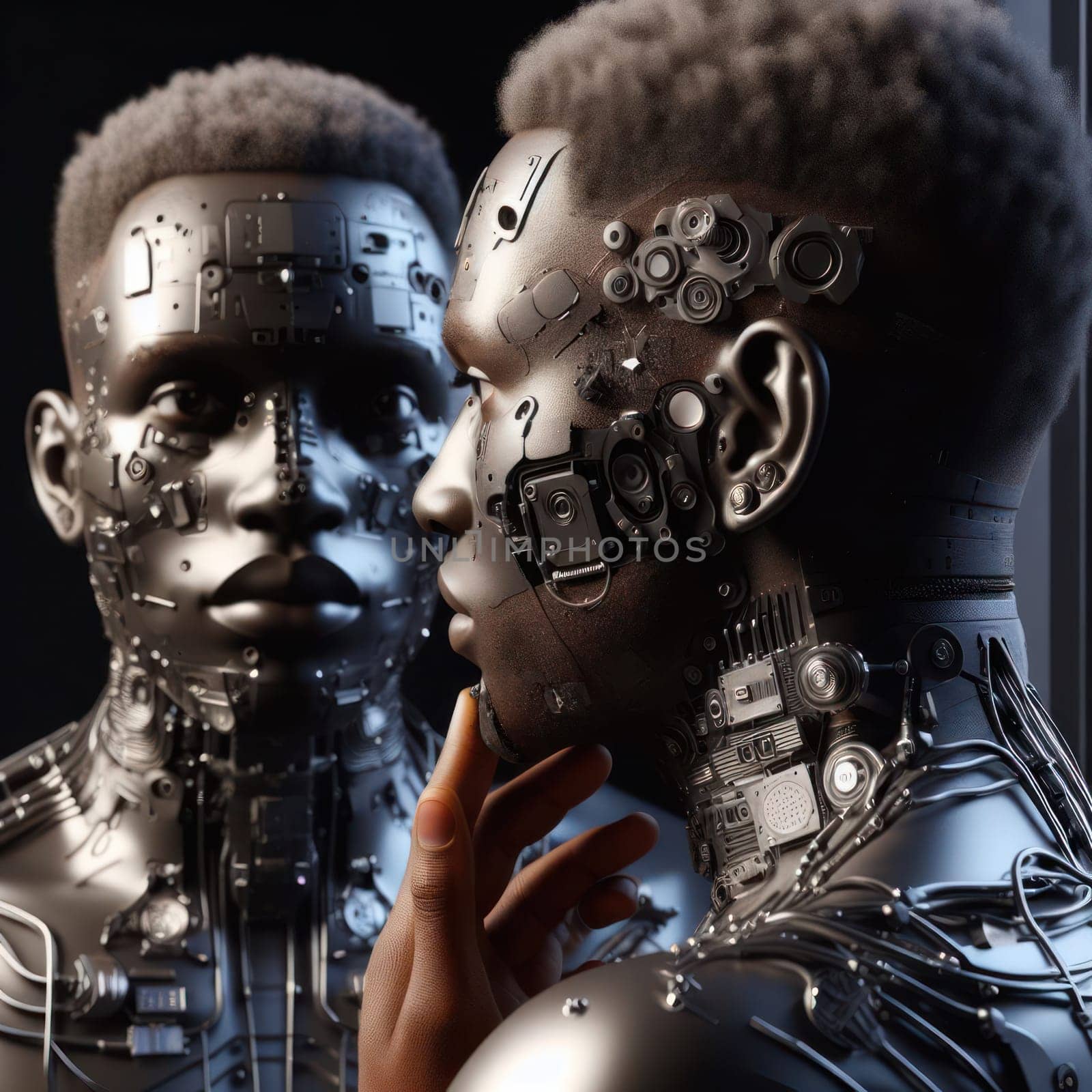 advertising or fashion style shoot of a person with futuristic robotic cybernetic enhancements generative ai