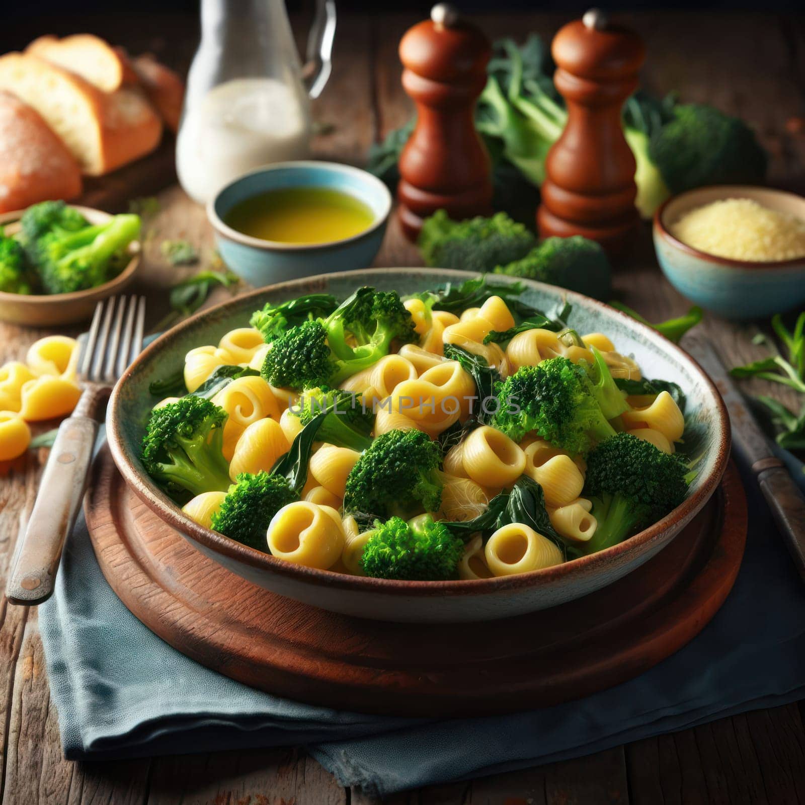 delicious traditional italian orecchiette with broccoli rabe on a rustic table generative ai