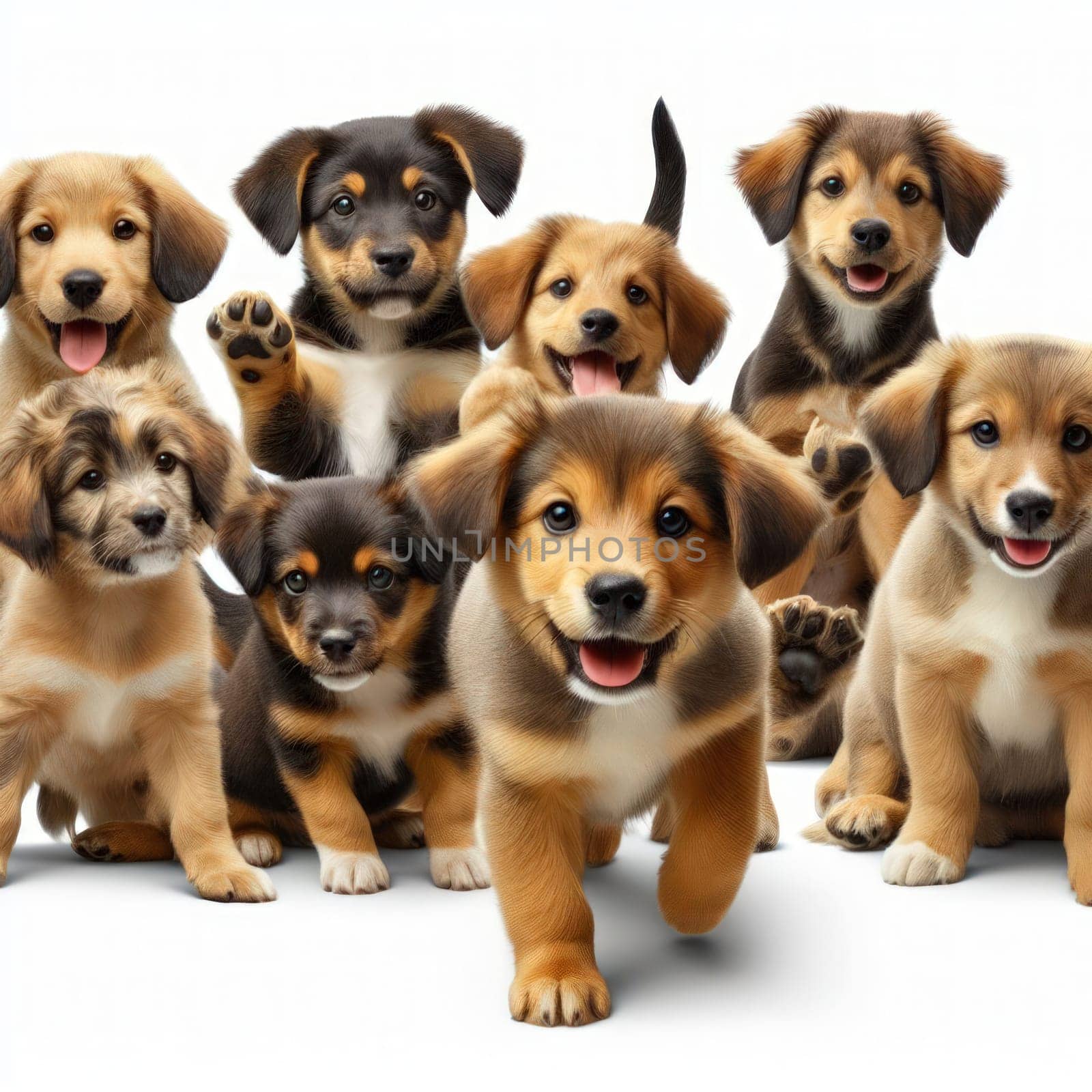 collection of adorable happy puppies on white background generative ai