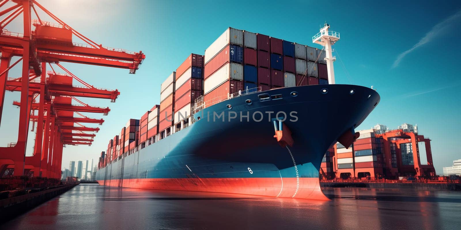Container ship port for business Logistics and transportation of Container Cargo ship and Cargo plane, logistic import export and transport concept