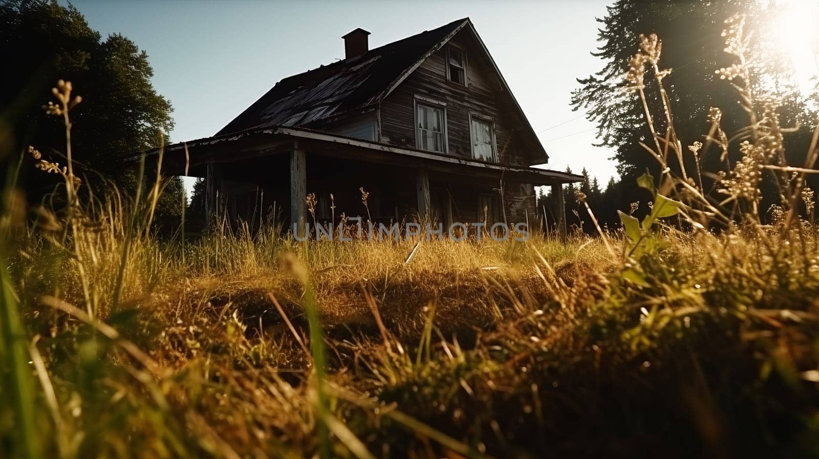 Neglected typical american property with overgrown grass - a real estate investing concept of properties needing work, TLC, renovating. Arbitrage and house flipping.