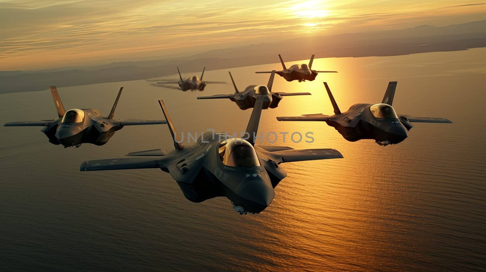 high-speed jet f35 in formation.