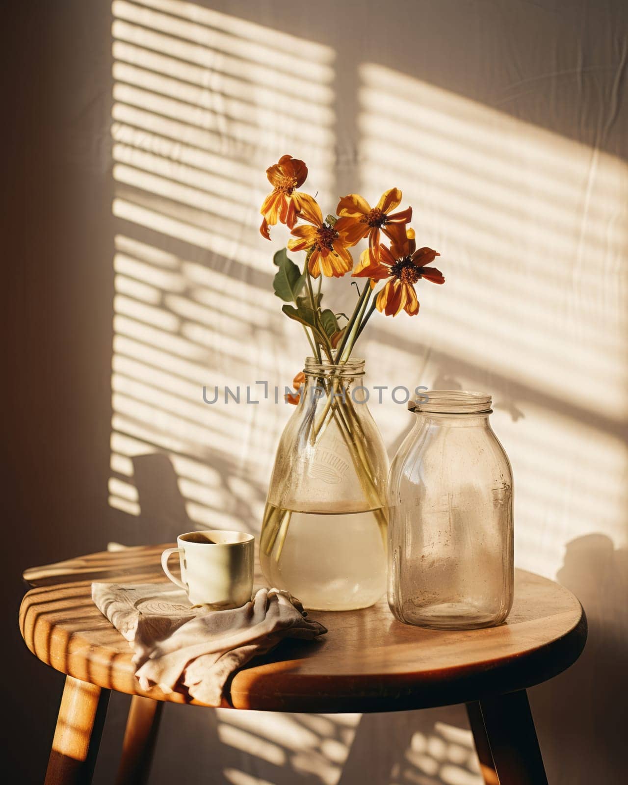 Composition in the sun's rays, dry plants and fruits.