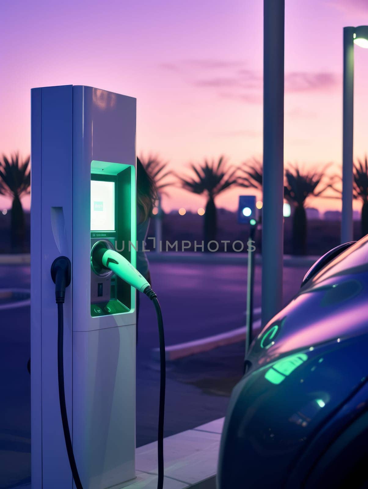 Recharging station at sunset near the beach.