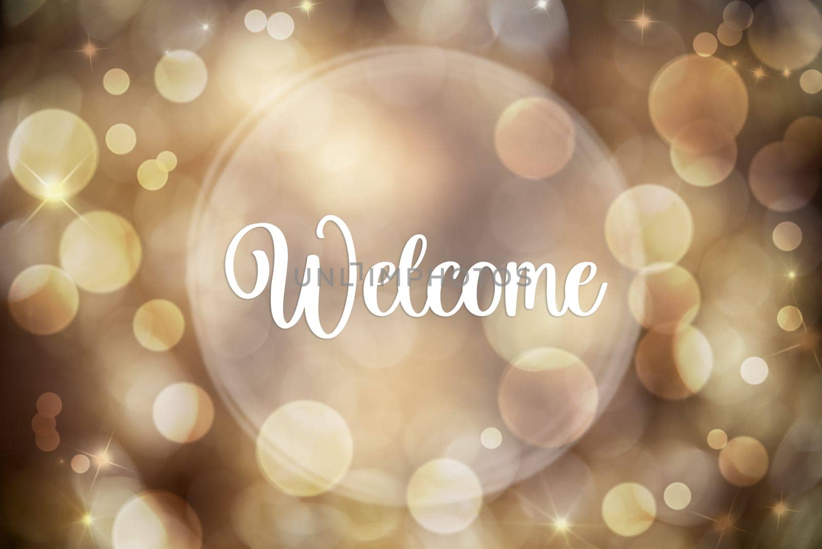 Golden Christmas Background, Festive, Blurry Bokeh Holiday Background With Text Welcome