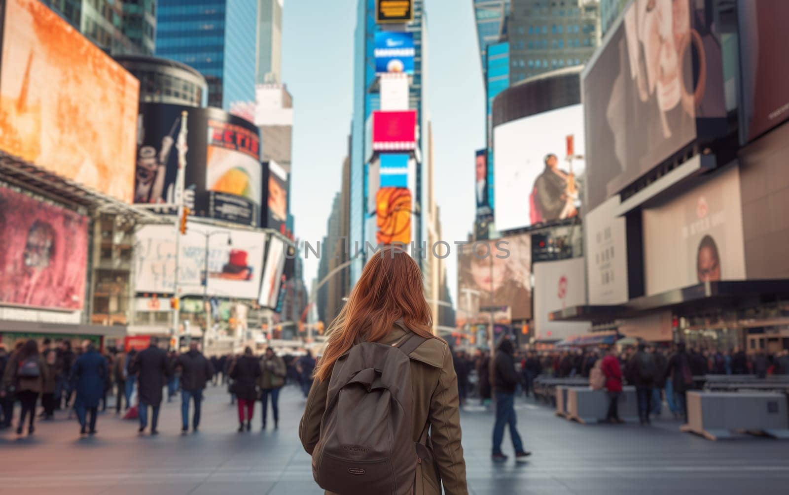 Young female tourist backpacker travelling aroung the world. Travel Destination - New York, USA