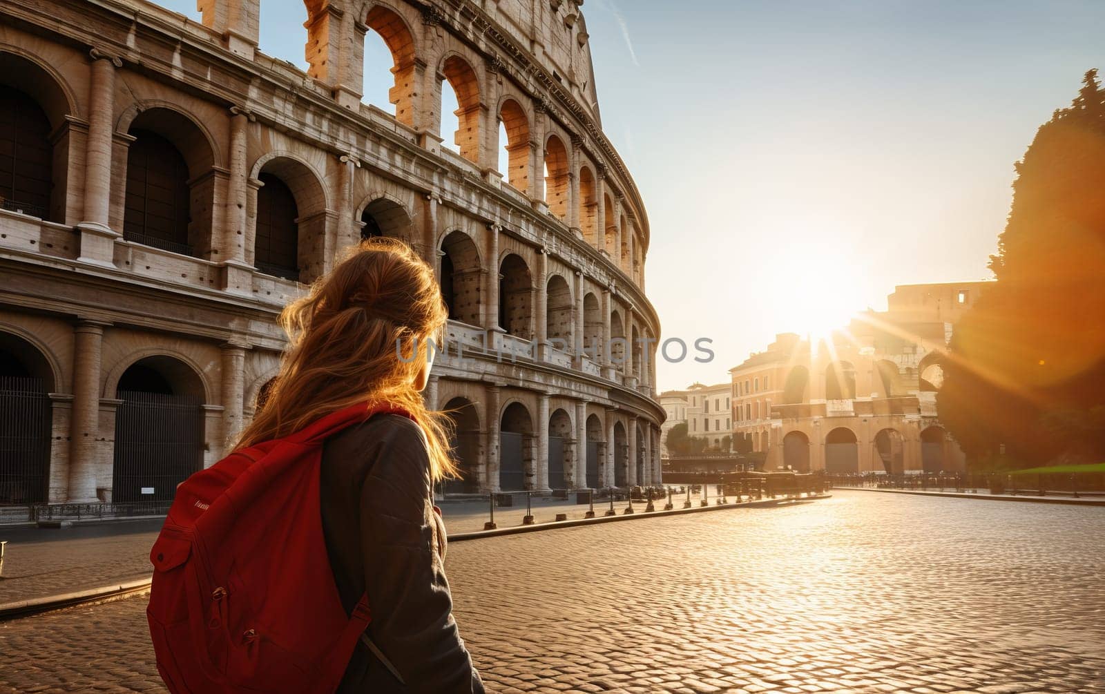 Young female tourist backpacker travelling aroung the world. Travel Destination - Rome, Italy