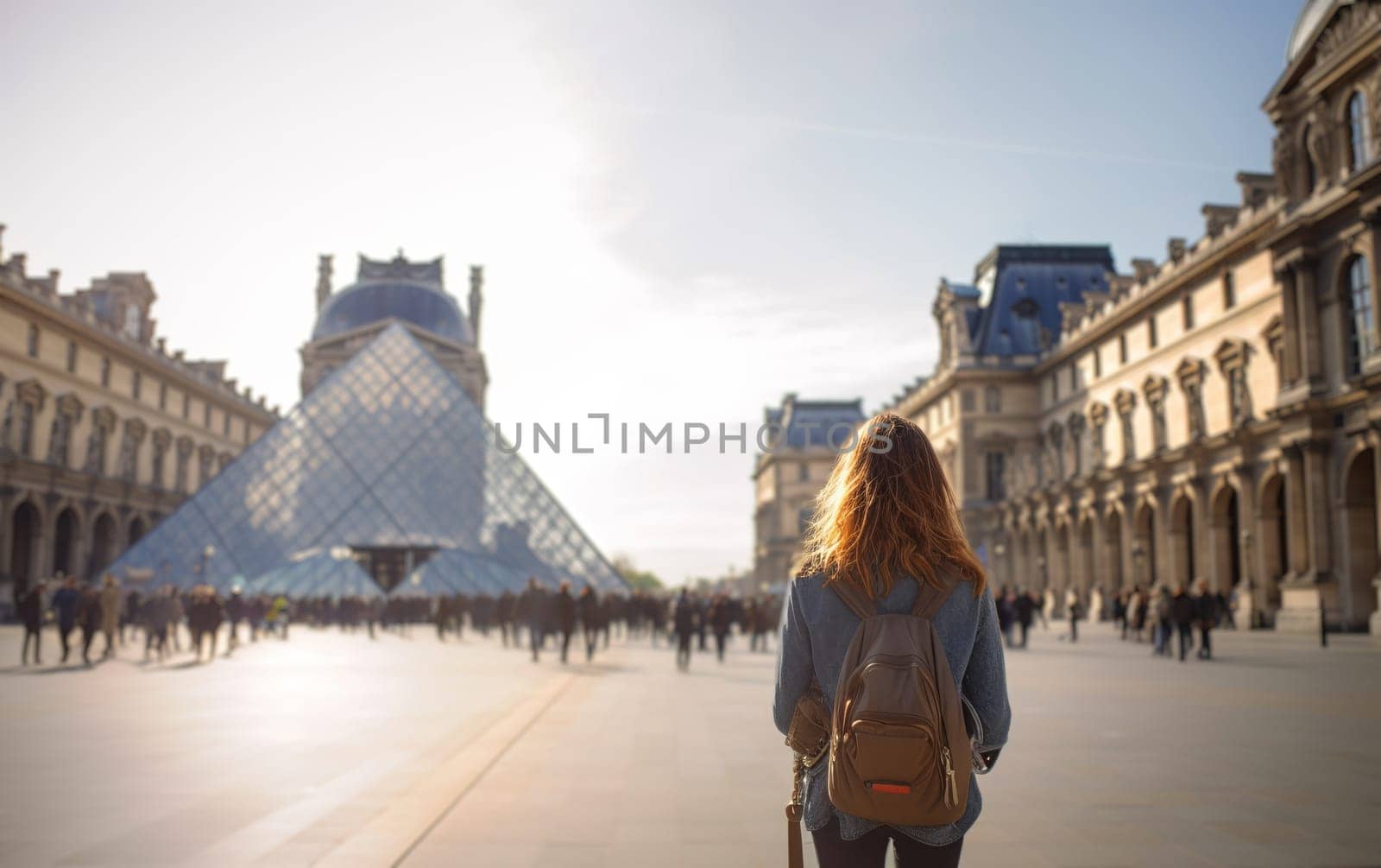 Young female tourist backpacker travelling aroung the world. Travel Destination - Paris, France
