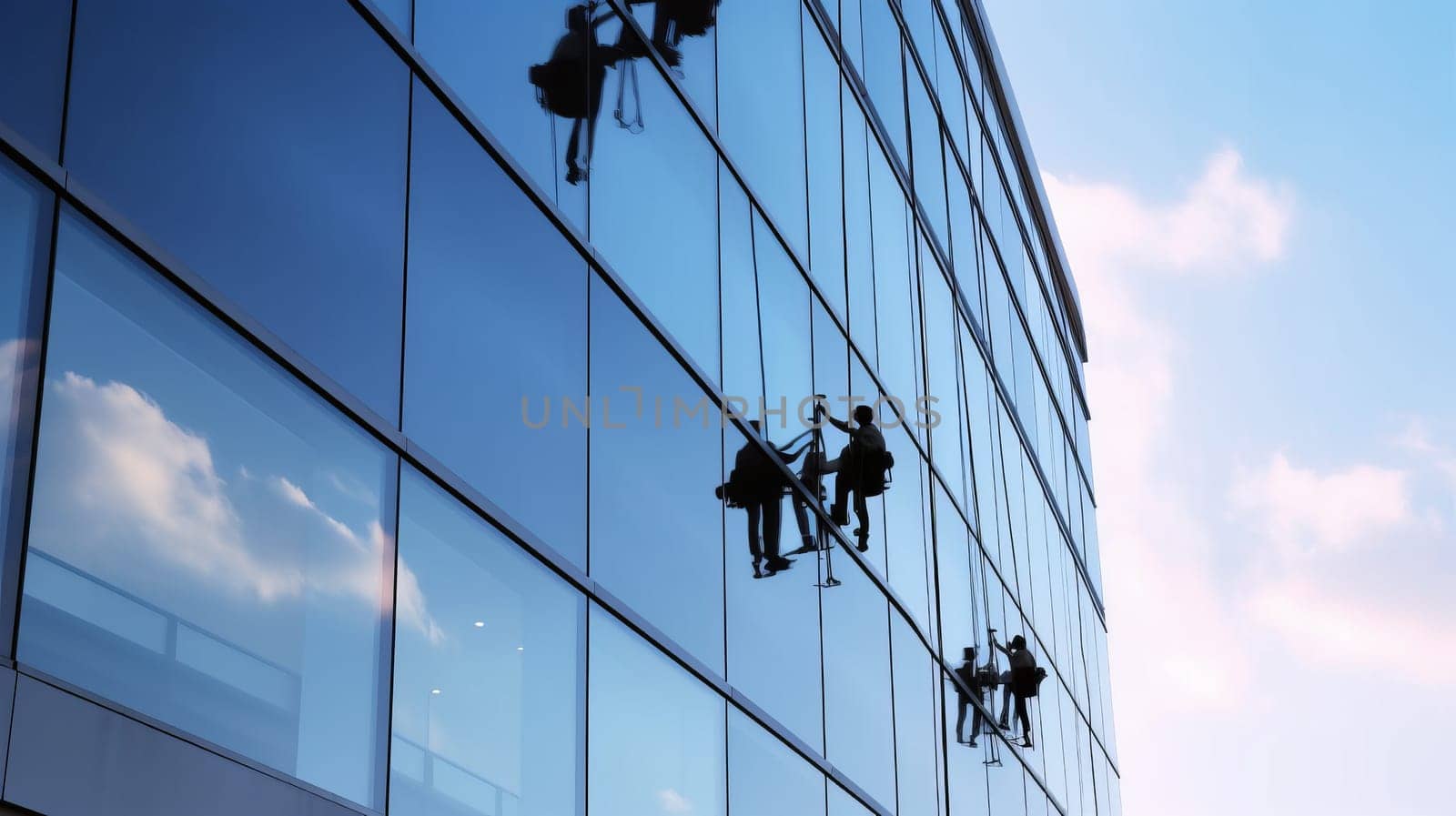 Male worker at height. safety inspection or cleaning services.