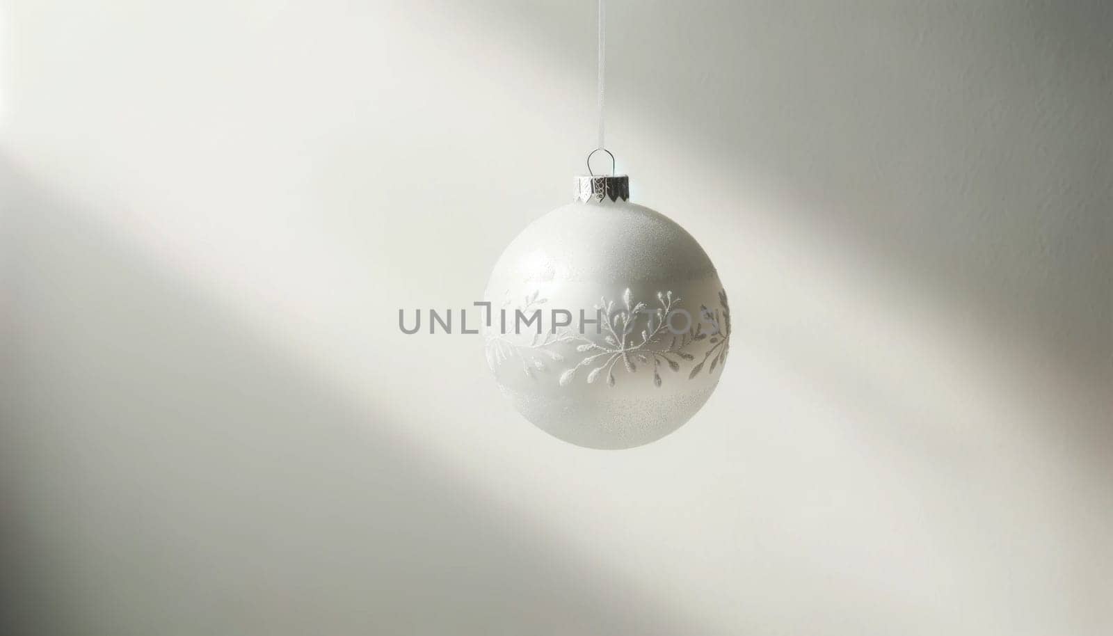 Silver white bauble. Created using AI Generated technology and image editing software.