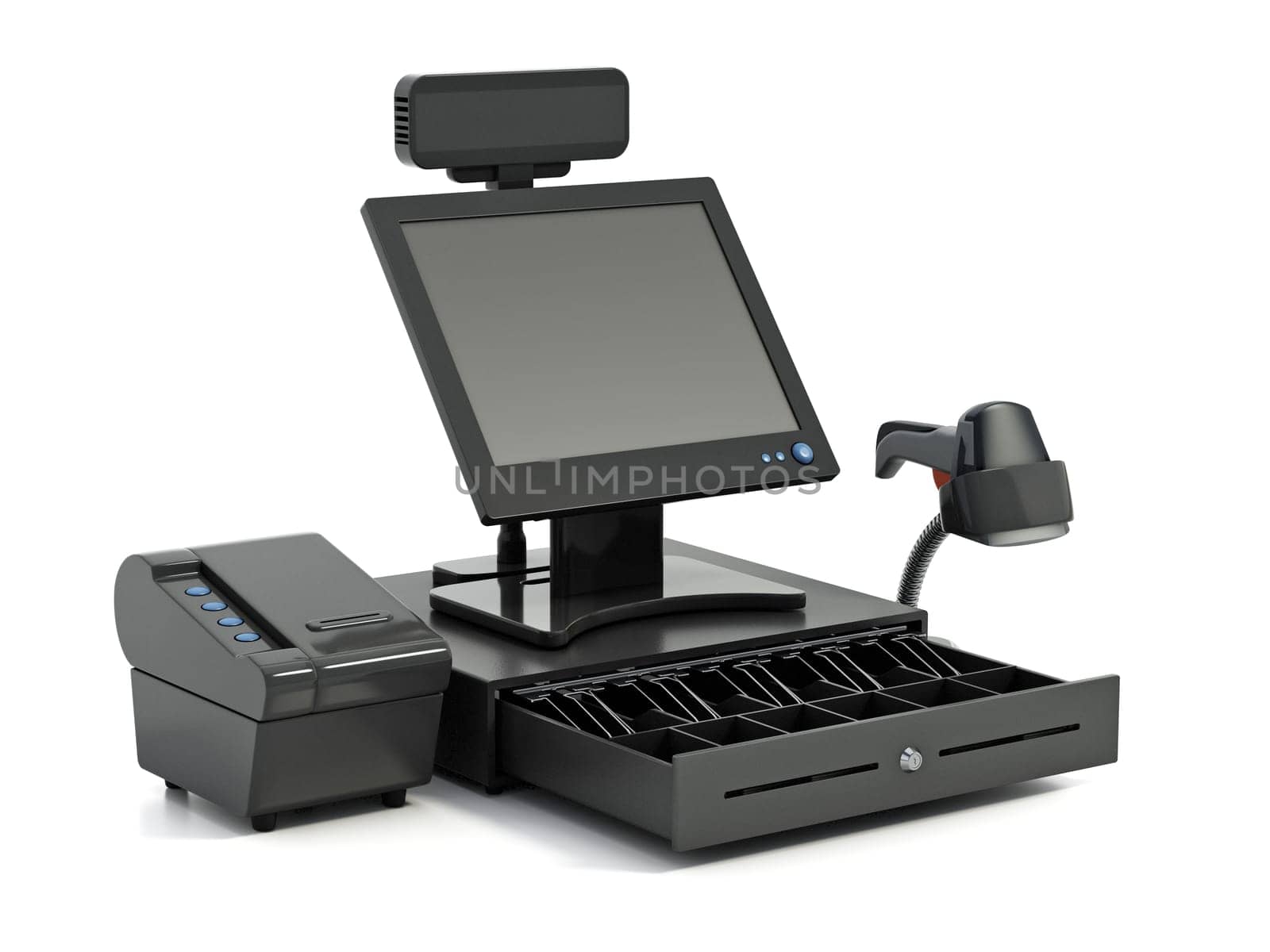 Generic cash register isolated on white background. 3D illustration.