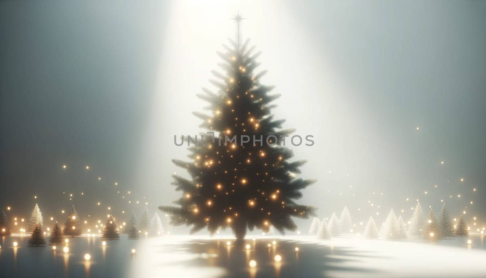Snowy fir trees basking in winter glow. Created using AI Generated technology and image editing software.