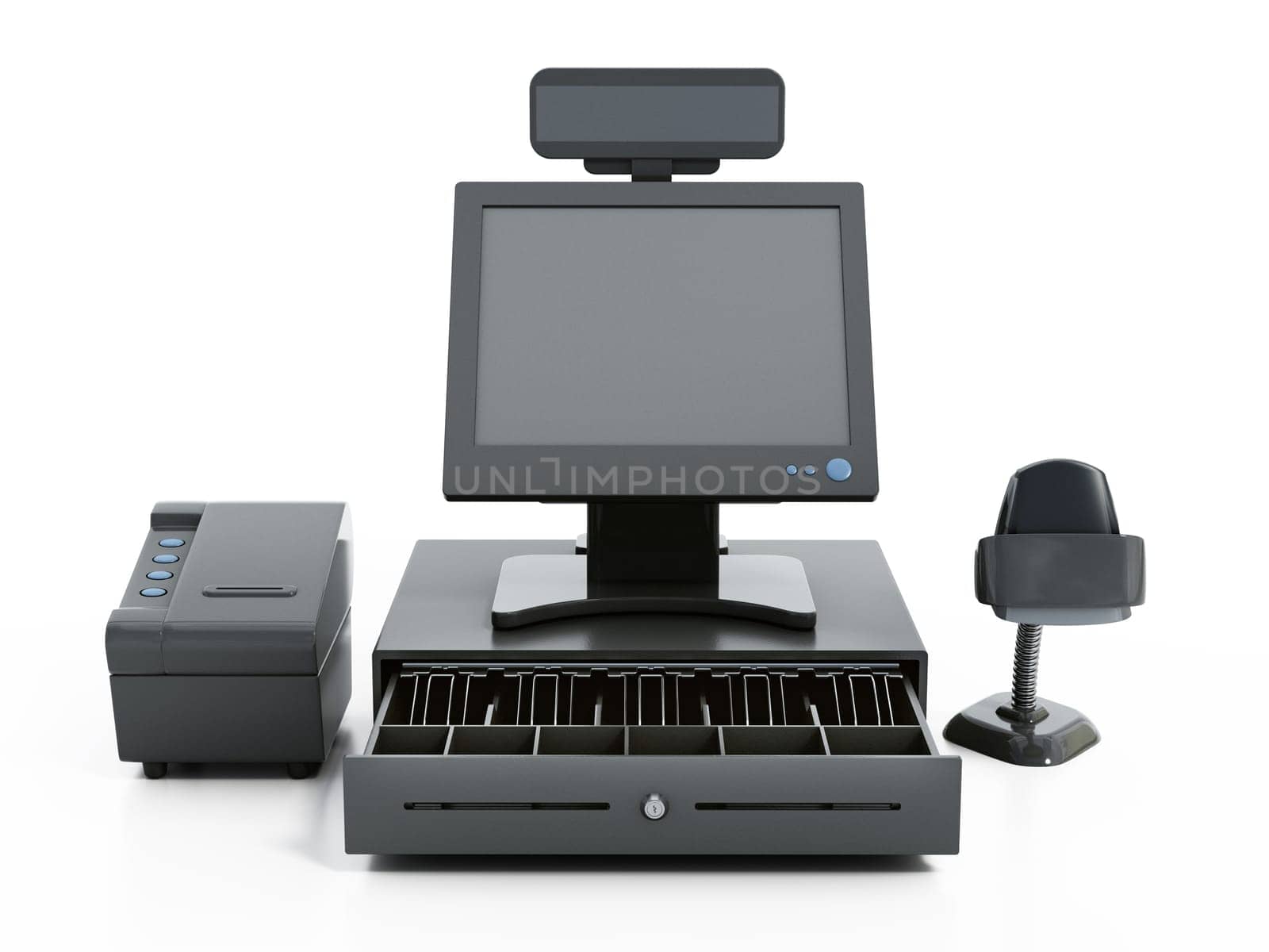 Generic cash register isolated on white background. 3D illustration.