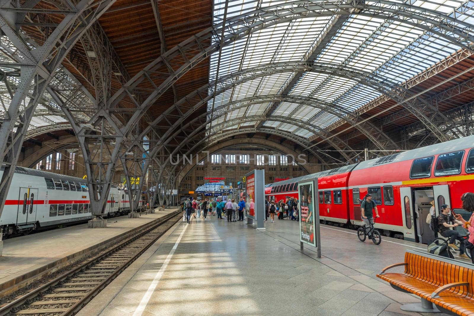 Leipzig, Germany - August 11 2023: The Hauptbahnhof is the main railway station in Leipzig linking the city to Dresden and Berlin.