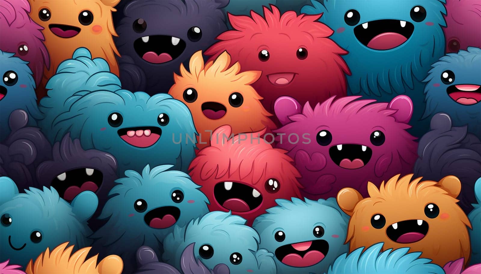 Cute colorful various monsters. seamless cool monsters pattern illustration pastel colored Children's pattern with cute adorable scary monster background in a row