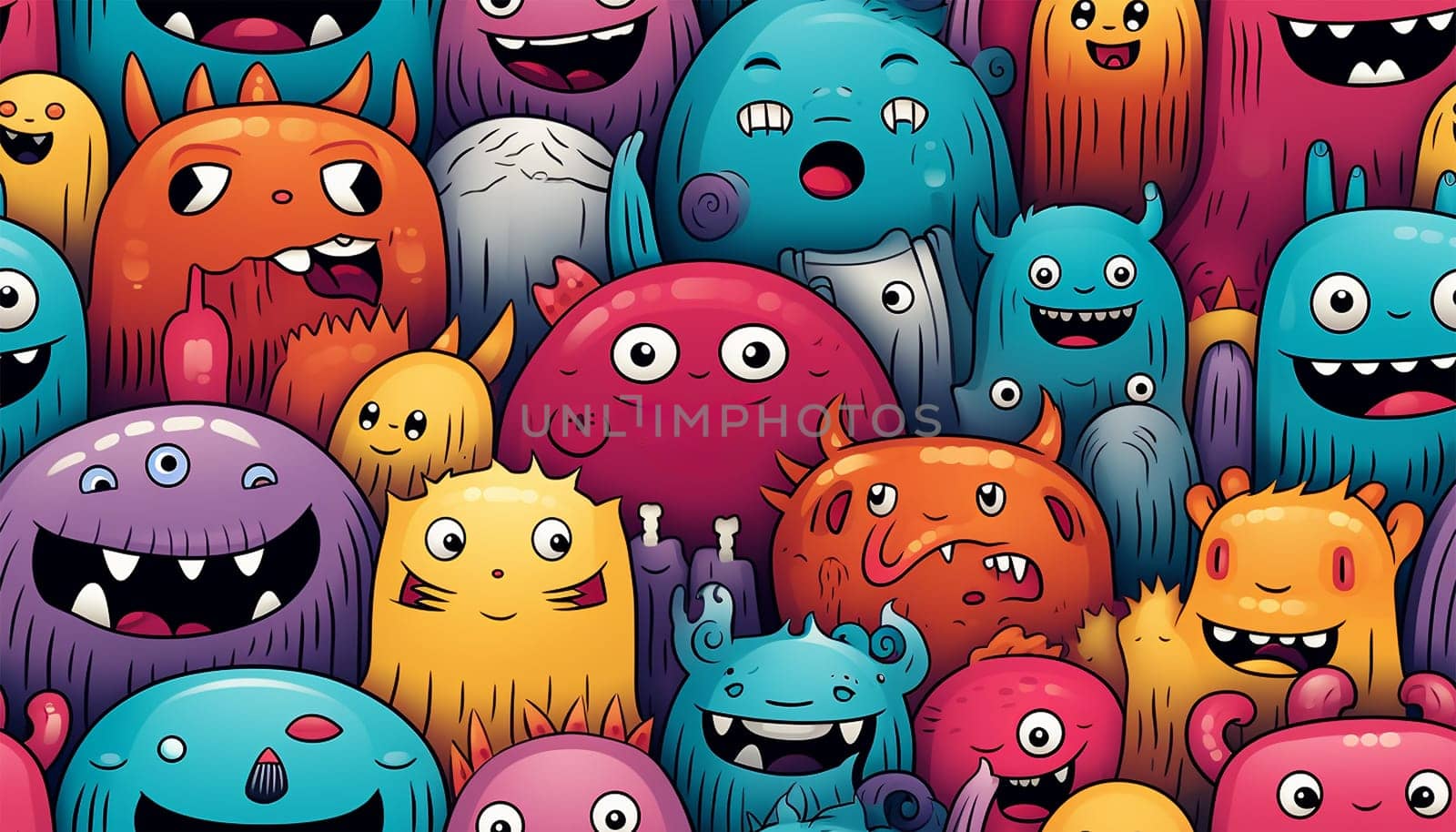 Cute colorful various monsters. seamless cool monsters pattern illustration pastel colored Children's pattern with cute adorable scary monster background in a row
