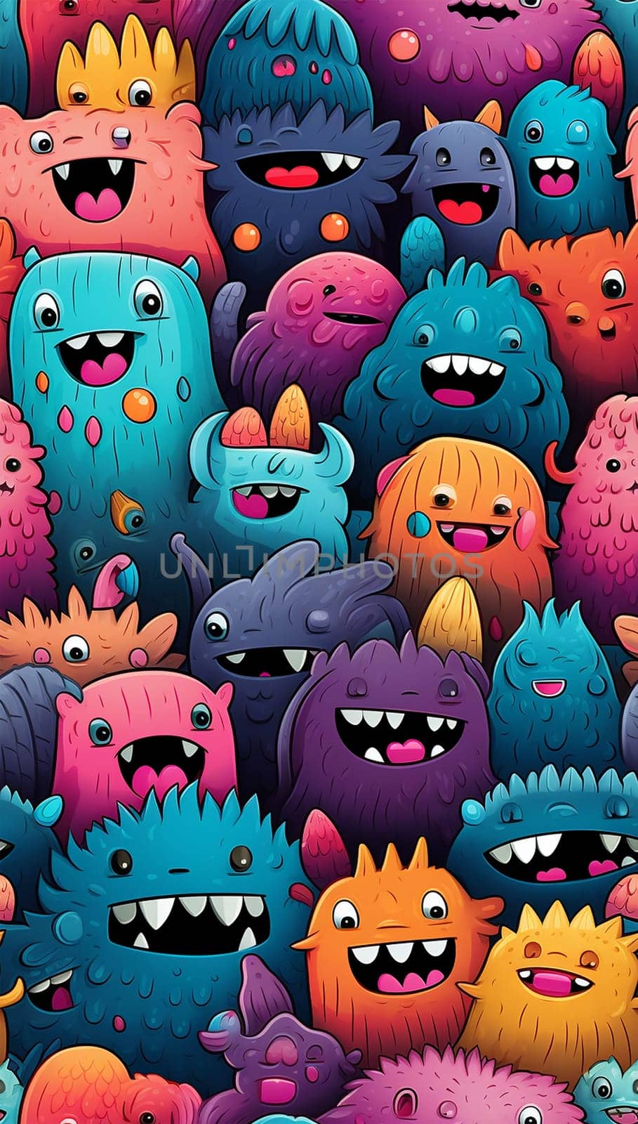 Cute colorful various monsters. seamless cool monsters pattern illustration pastel colored Children's pattern with cute adorable scary monster background in a row