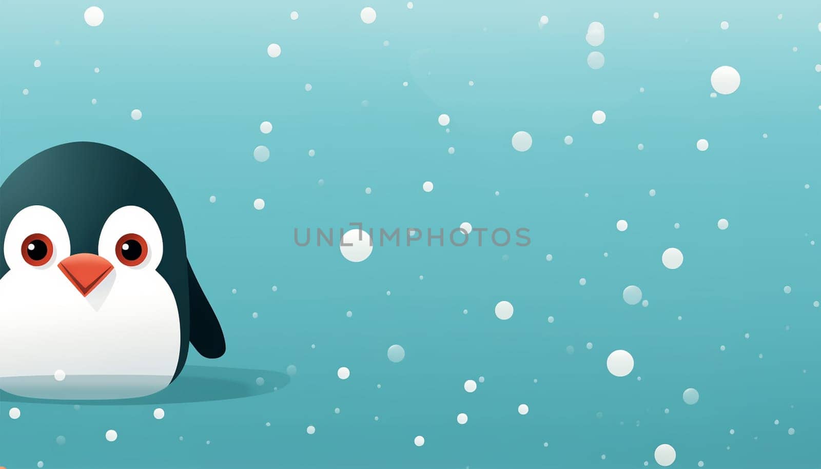 Seamless pattern, cute winter wonderland background of penguins cute character on light blue background in the snow on ice Copy space space for text