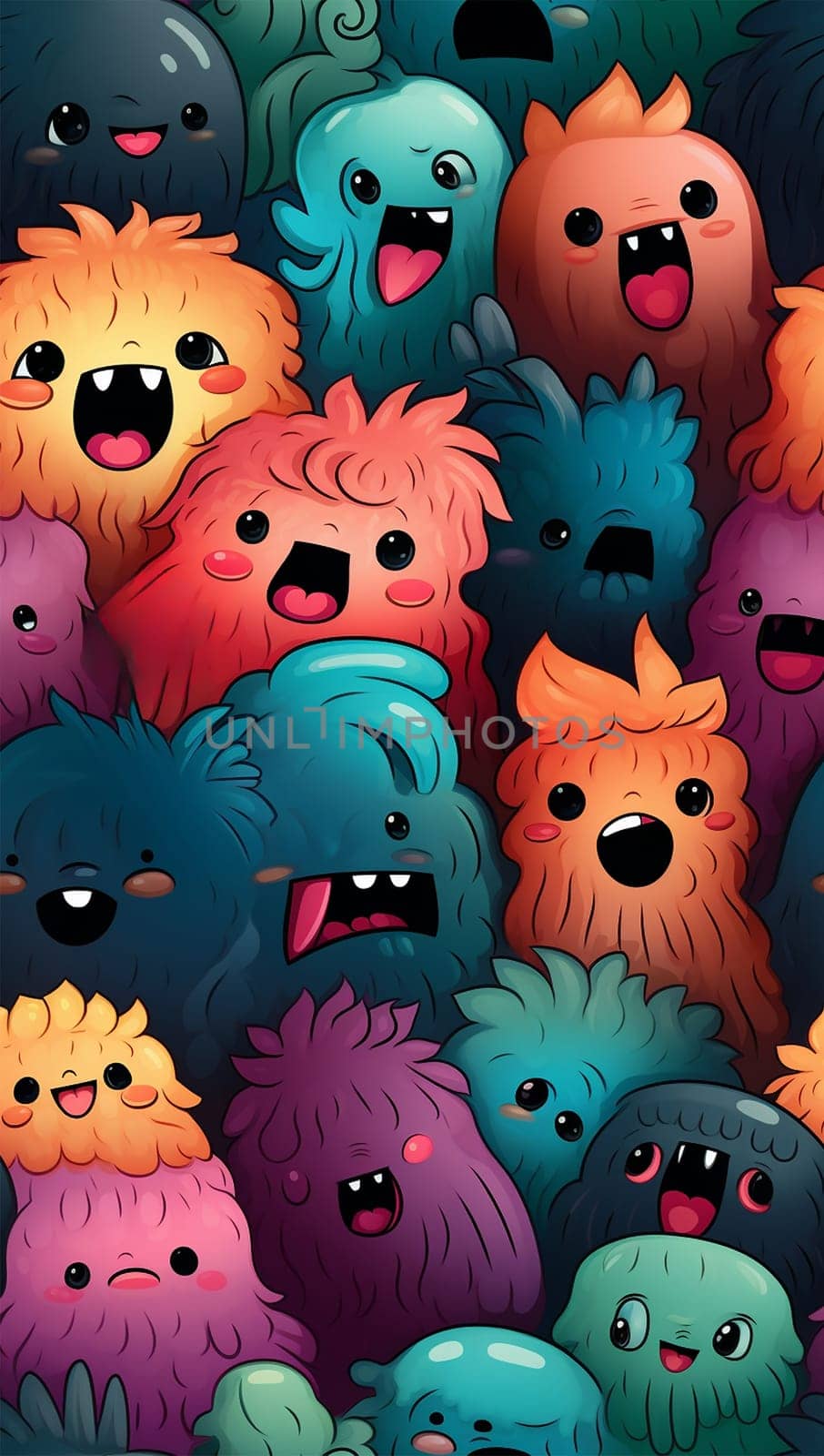 Cute colorful various monsters. seamless cool monsters pattern illustration pastel colored Children's pattern with cute adorable scary monster background in a row