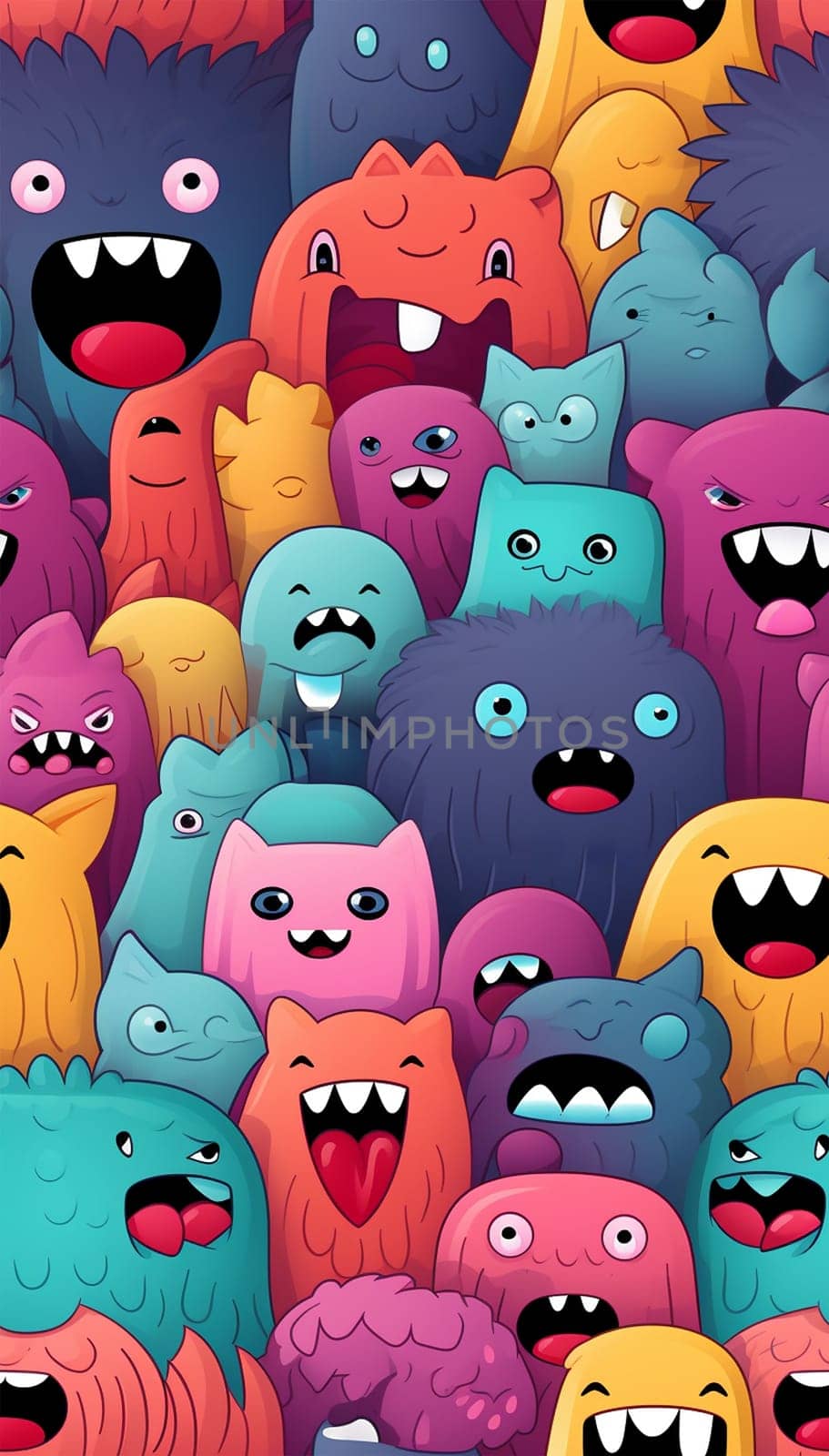 Cute colorful various monsters. seamless cool monsters pattern illustration pastel colored Children's pattern with cute adorable scary monster background in a row