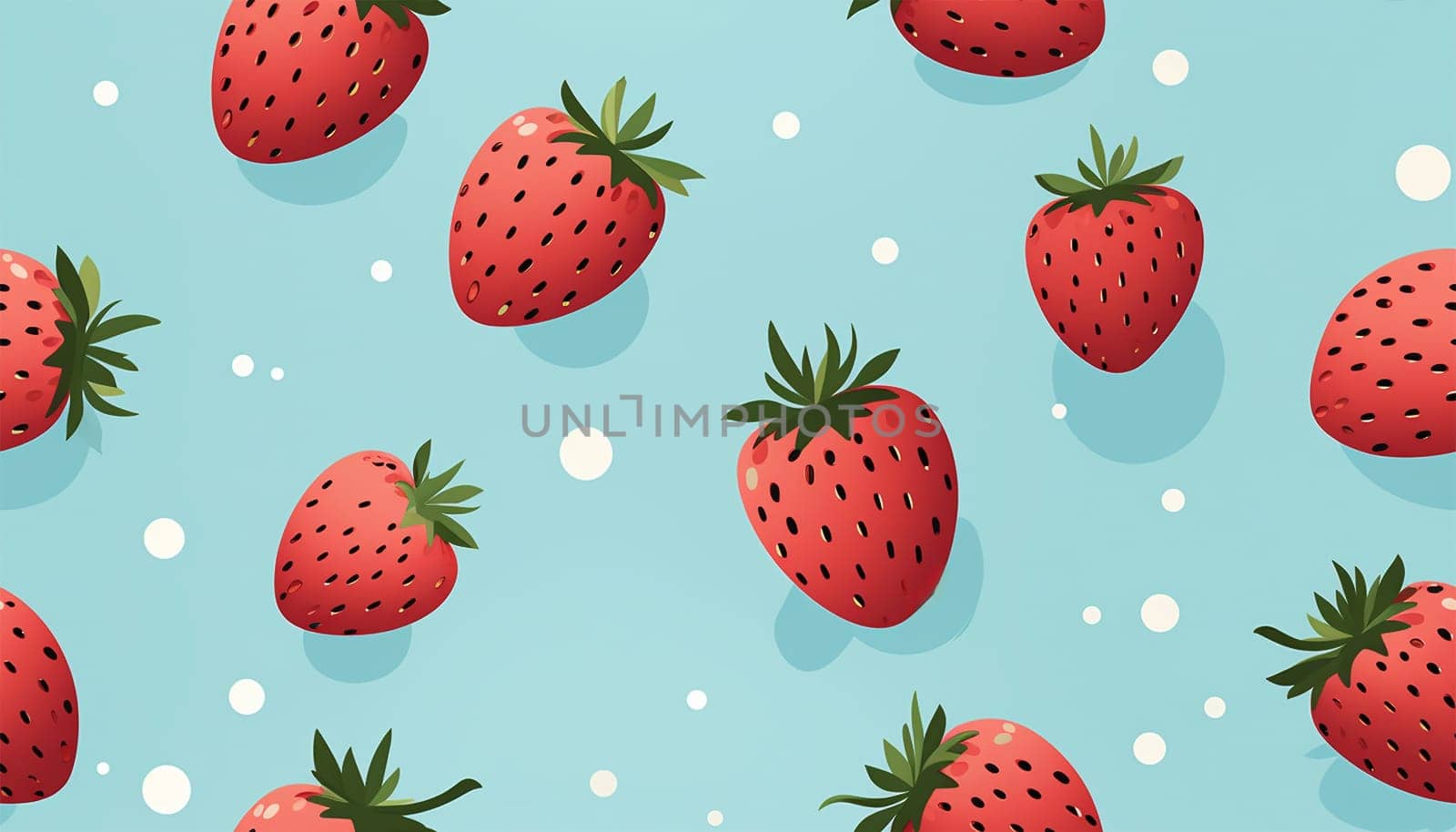 Cute Strawberry Pattern, Red and blue seamless polka dot strawberry, Strawberry white Background, Strawberry Wallpaper Love Cards Stock Illustration. Adorable strawberries background Copy space