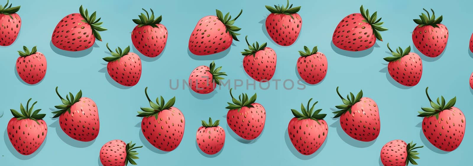 Banner Cute Strawberry Pattern, Red and blue seamless polka dot strawberry, Strawberry white Background, Strawberry Wallpaper Love Cards Stock Illustration. Adorable strawberries background Copy space