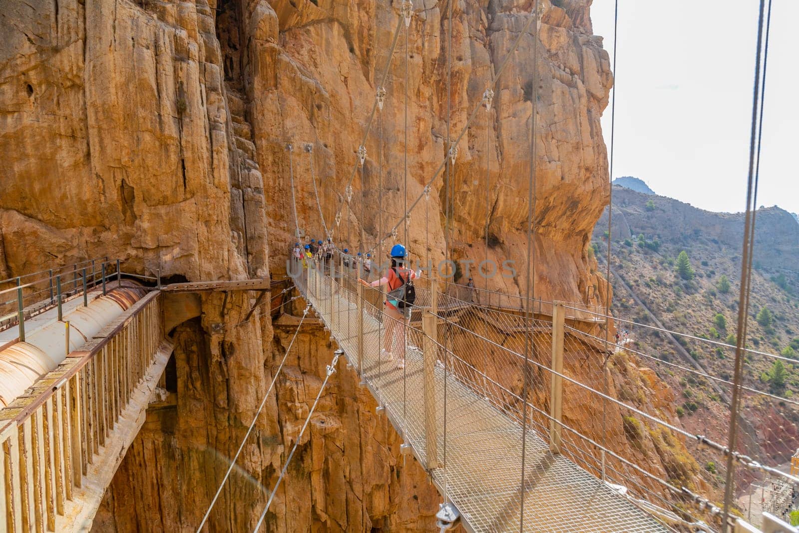 Caminito Del Rey, Spain, October 19, 2023: Visitors Walking Along the Worlds Most Dangerous Footpath Reopened in May 2015. Ardales, Spain.