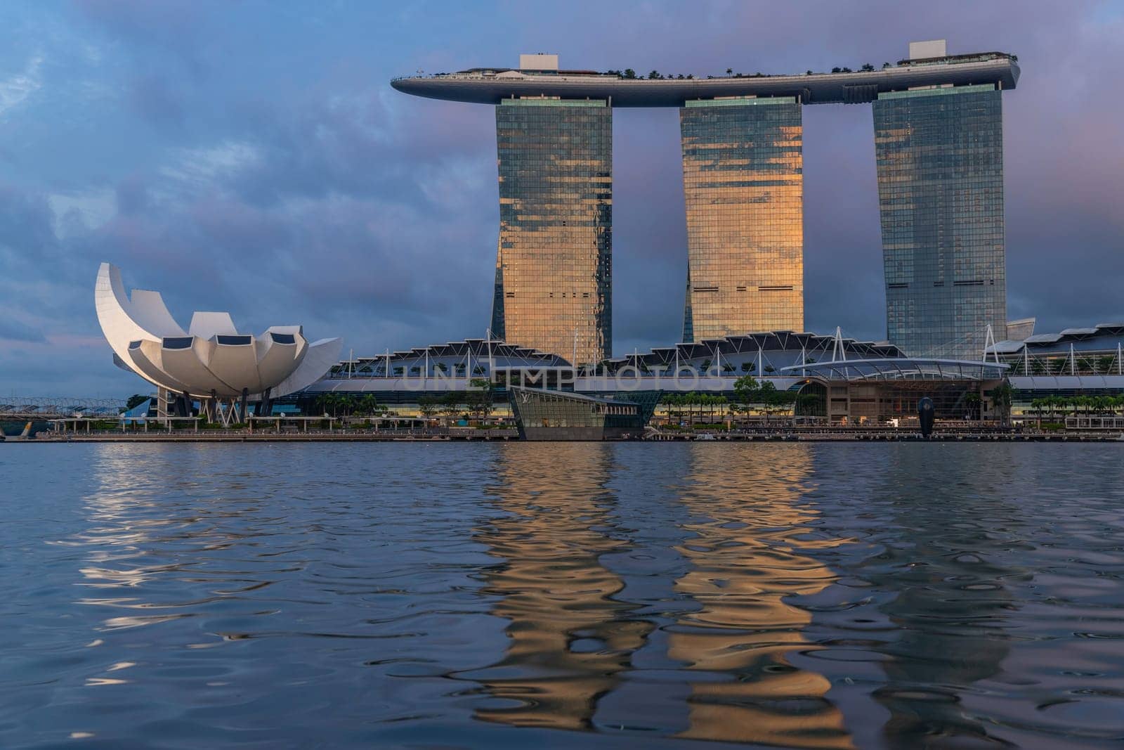 Marina Bay, Singapore - The view of Marina Bay Sands Hotel at sunset