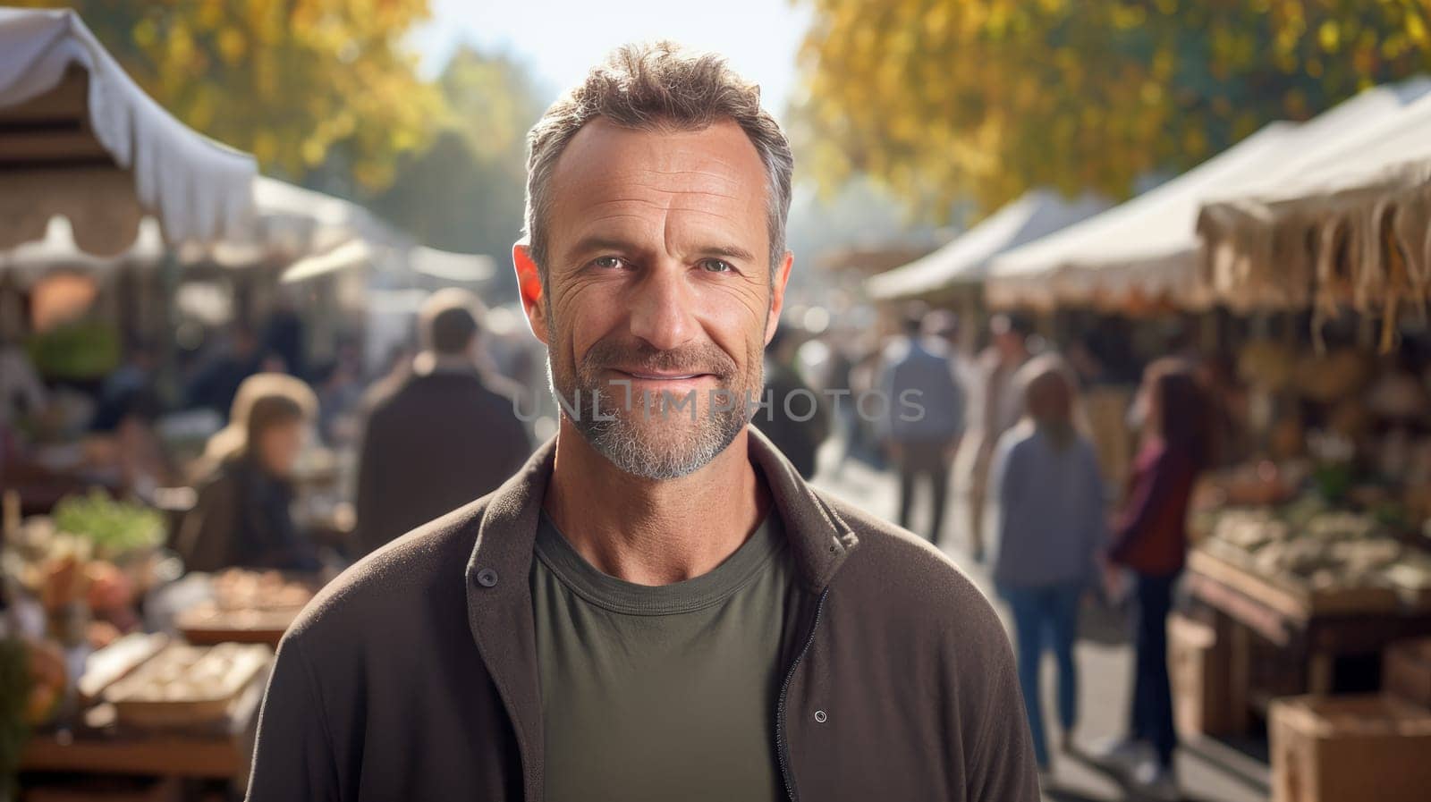 Portrait of an attractive man at a weekly market. artificial art