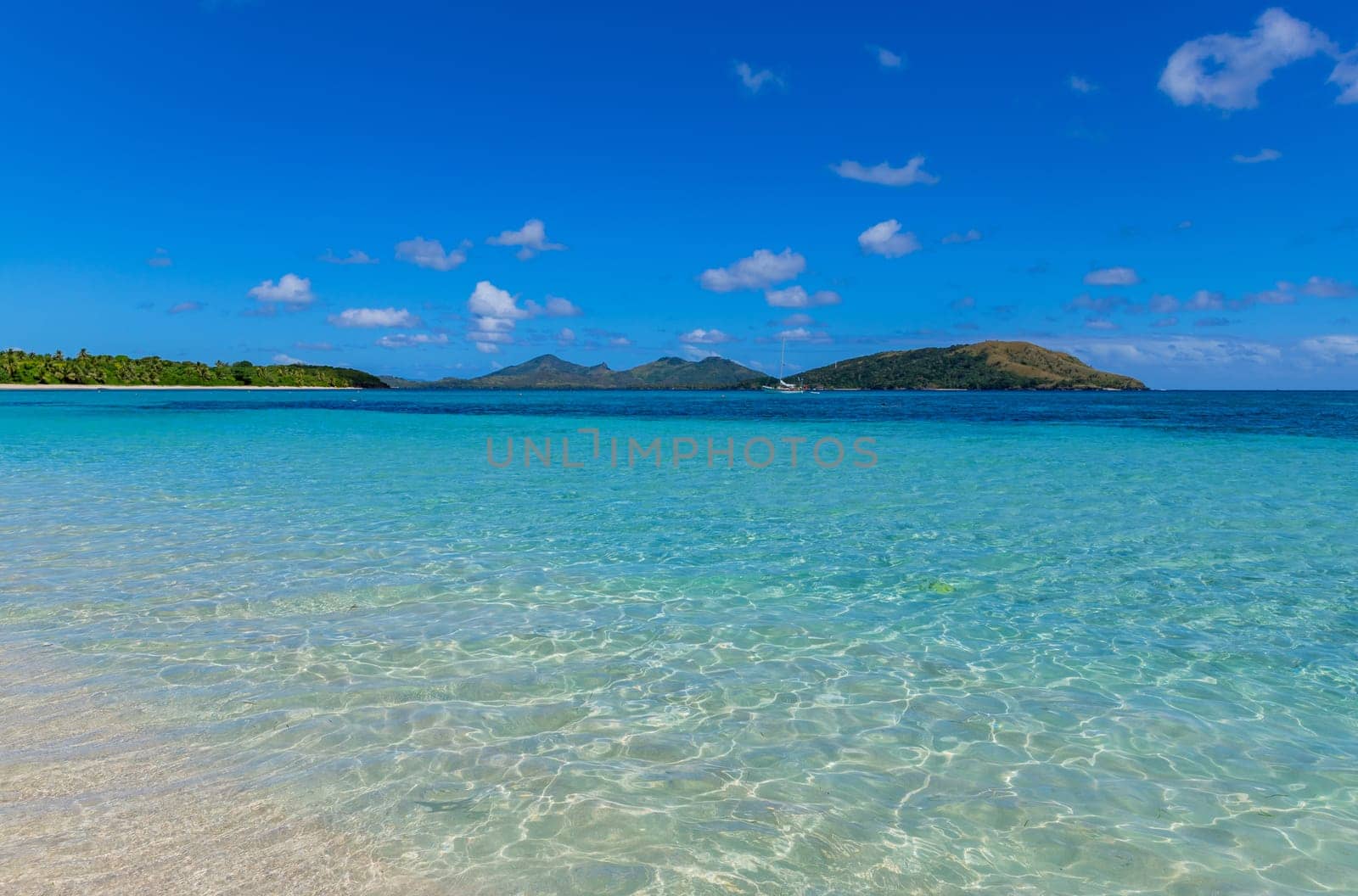 View of Blue Lagoon beach in Nacula Island, Yasawa Islands, Fiji