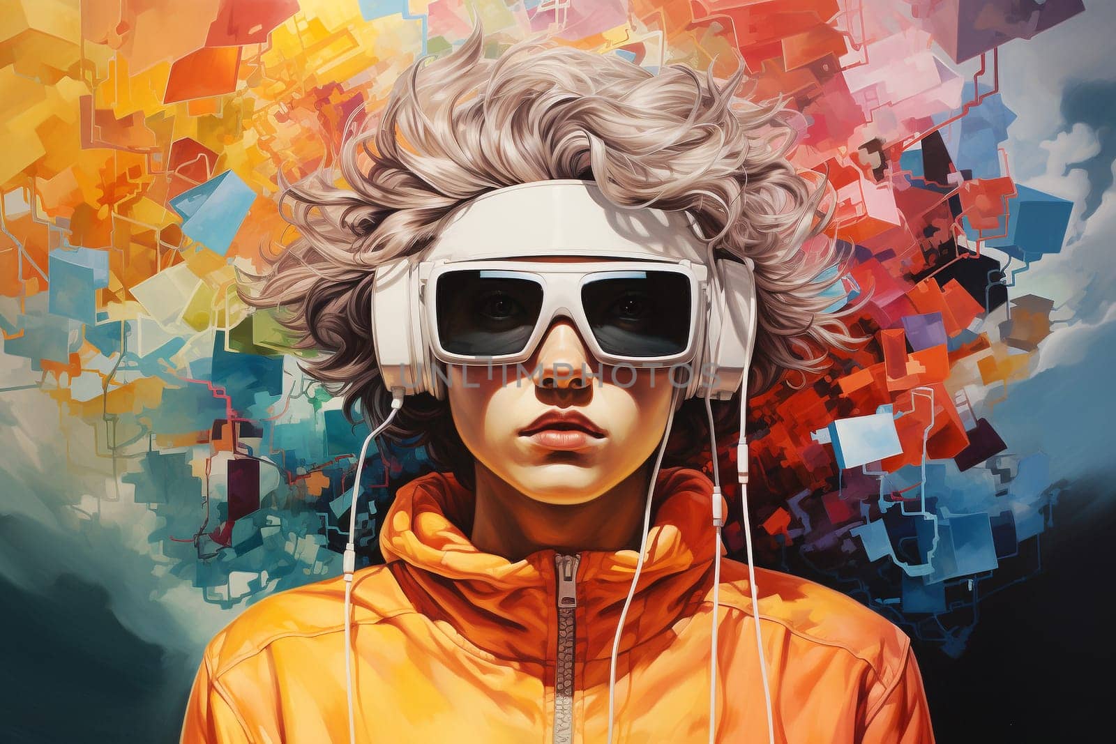 Portrait of a teenager with headphones, listening to music or to a broadcast, quality of sound, leisure activity