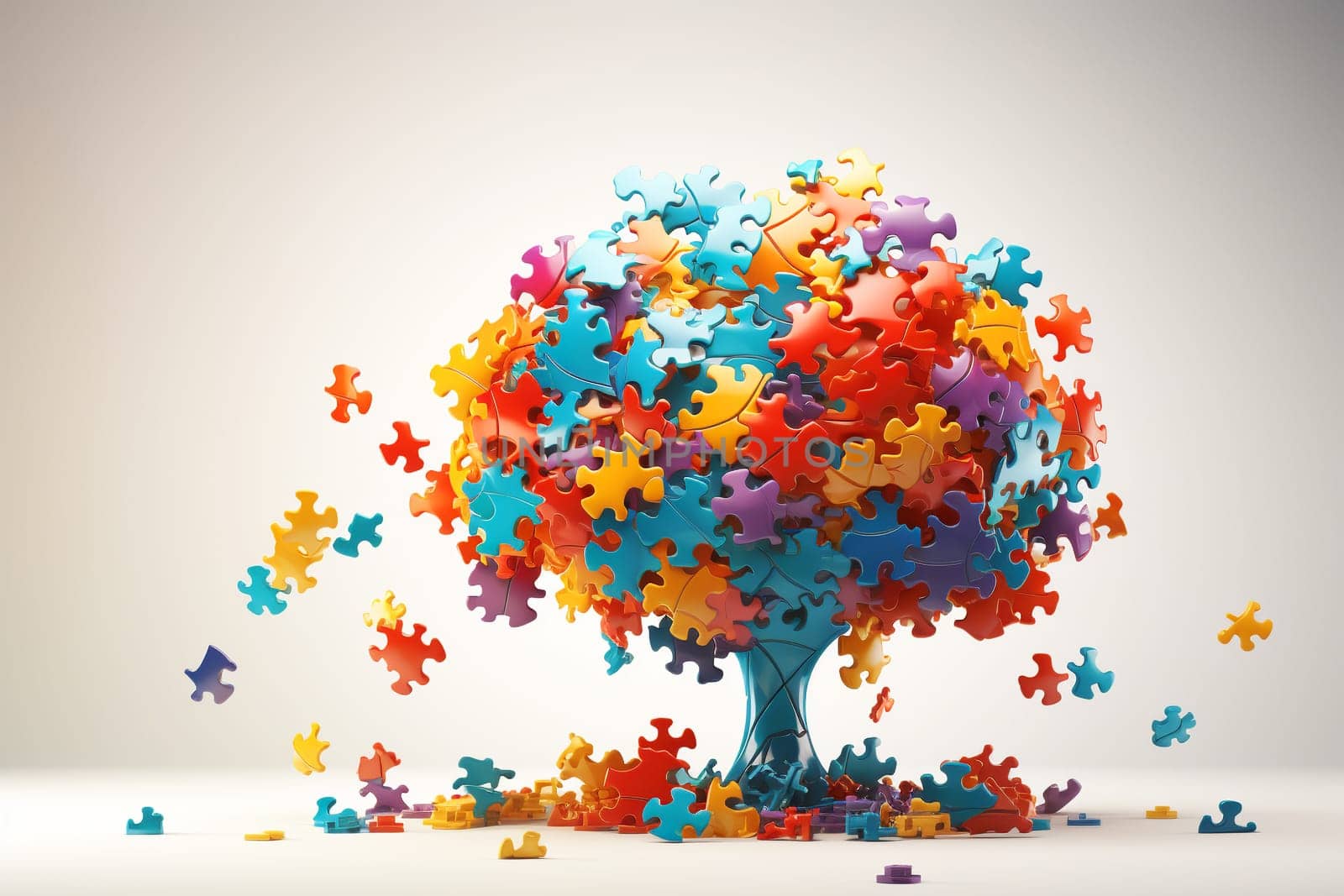 Tree made from colorful puzzle or jigsaw pieces, creative child, join the dots, inspiration and individuality