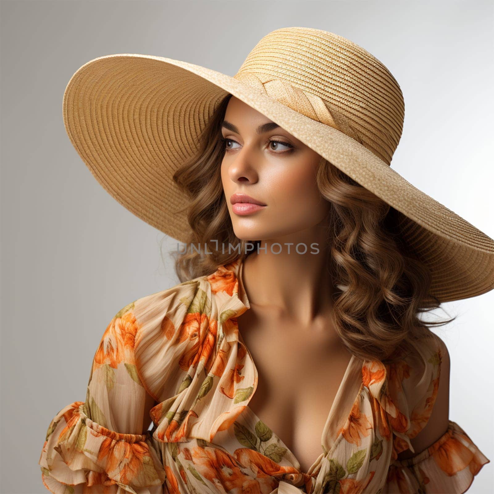 fashionable portrait of a young blonde woman in a straw hat and a bright dress .fashionable summer style