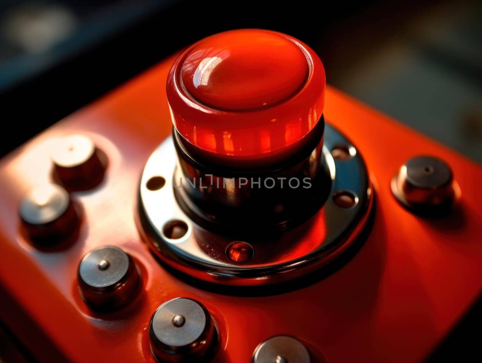 close-up of the big red button on the control panel