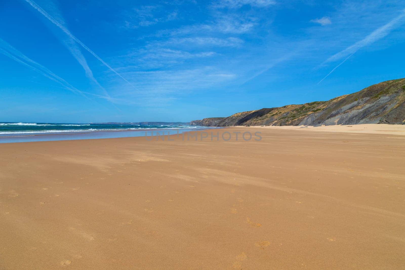 Beautiful empty beach in Algarve west coast, Portugal