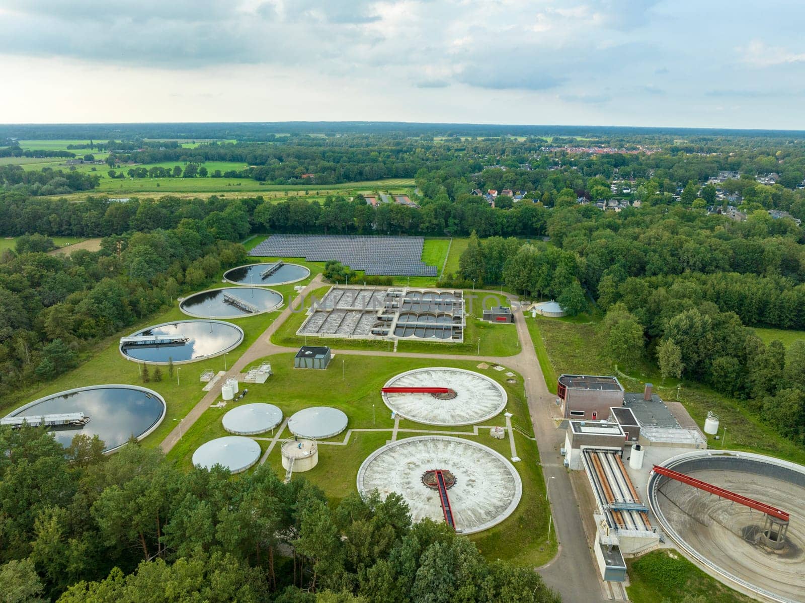 aerial view of a waste water treatment plant in the netherlands