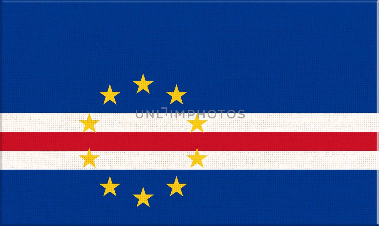 Flag of Cape verde. National Cape verde flag on fabric surface. Cape verde national flag on textured background. Fabric Texture. Republic of Cabo Verde. Island country