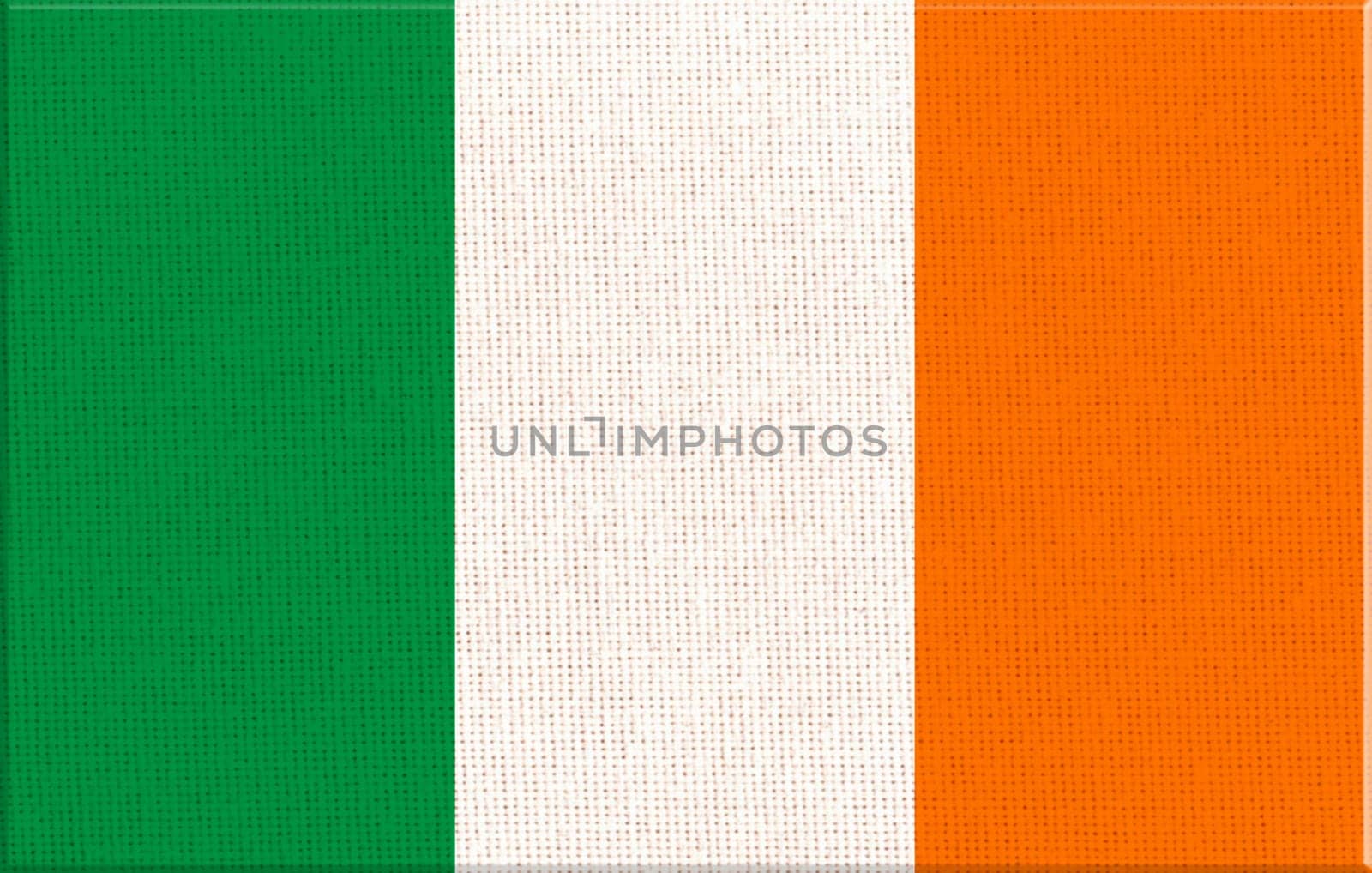 Flag of Ireland. Irish flag on fabric surface. Irish national flag on textured background. Fabric Texture. Republic of Ireland. European country. State symbol of Ireland