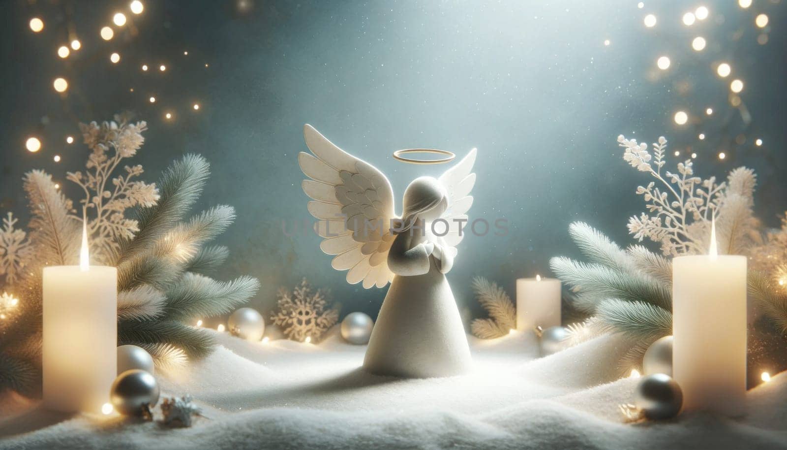 Elegant angel in a serene Christmas setting. Created using AI Generated technology and image editing software.