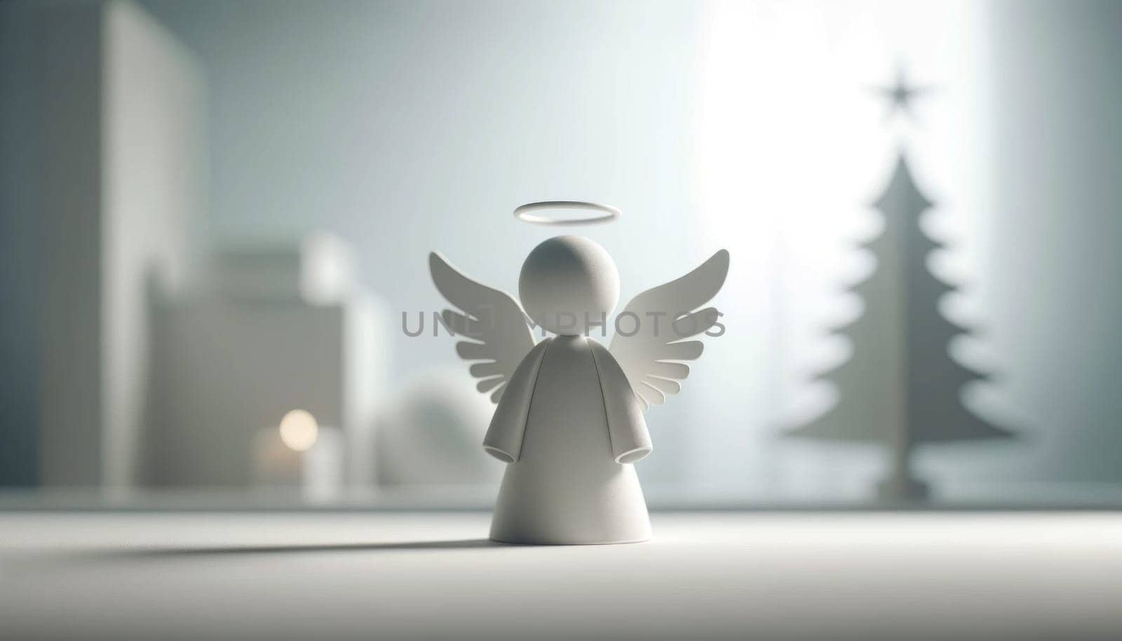 Serene minimalist angel in Christmas decor. Created using AI Generated technology and image editing software.