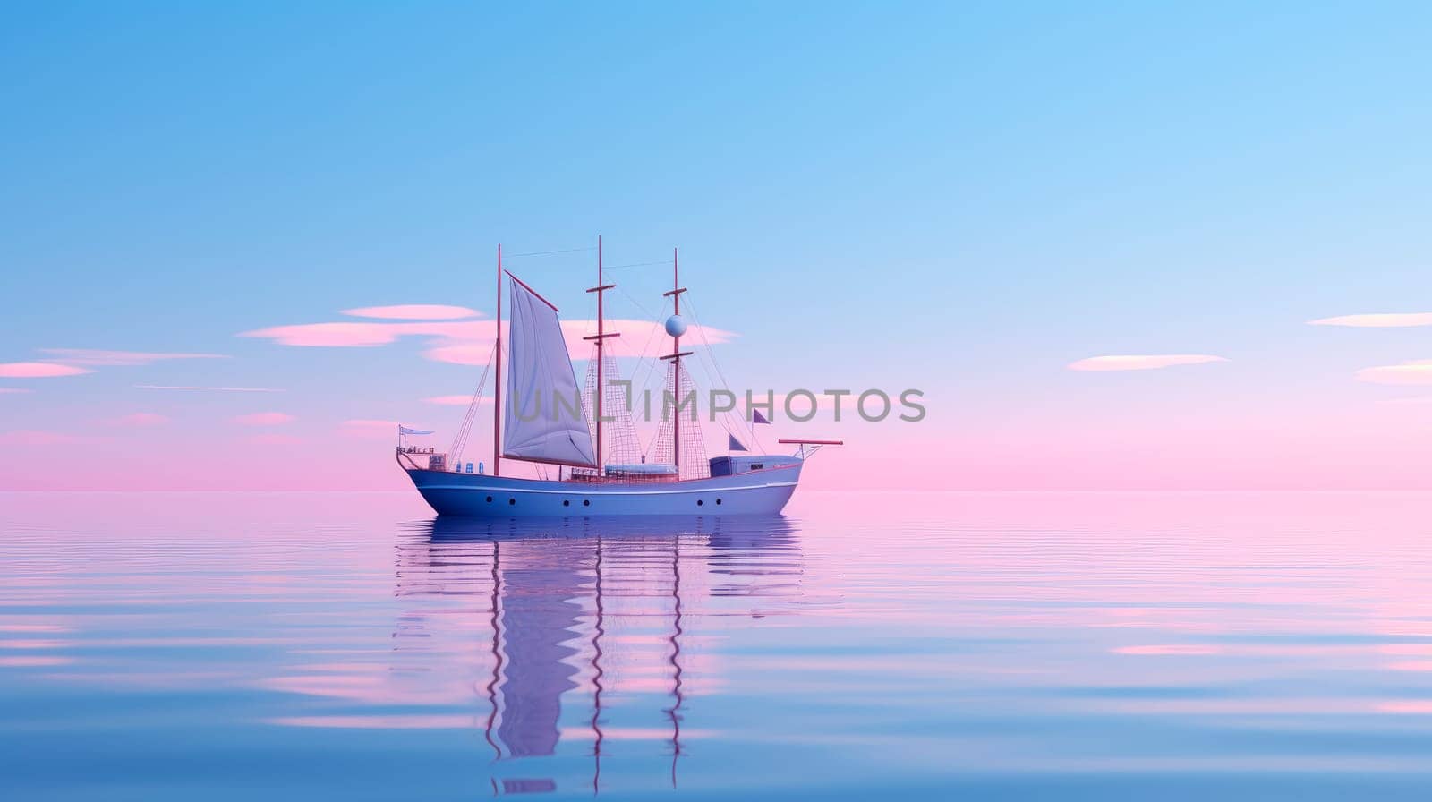 Serene maritime theme with a small ship. Small fishing boat sailing in an open sea.  Leisure activity, sport and recreation, food industry. AI generated
