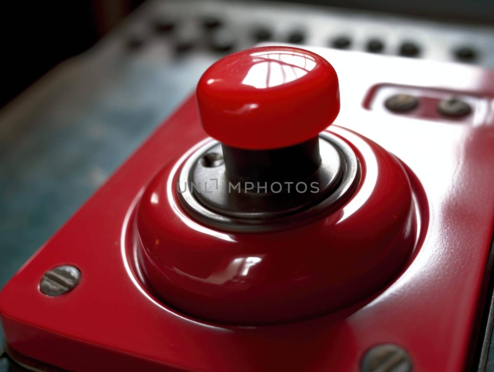 close-up of the big red button on the control panel