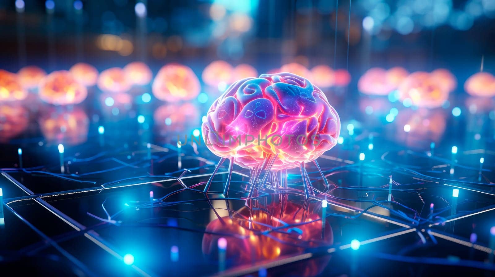 Artificial intelligence,cyber brain. Digital mind. Neural connections and data analysis network structure. AI generated