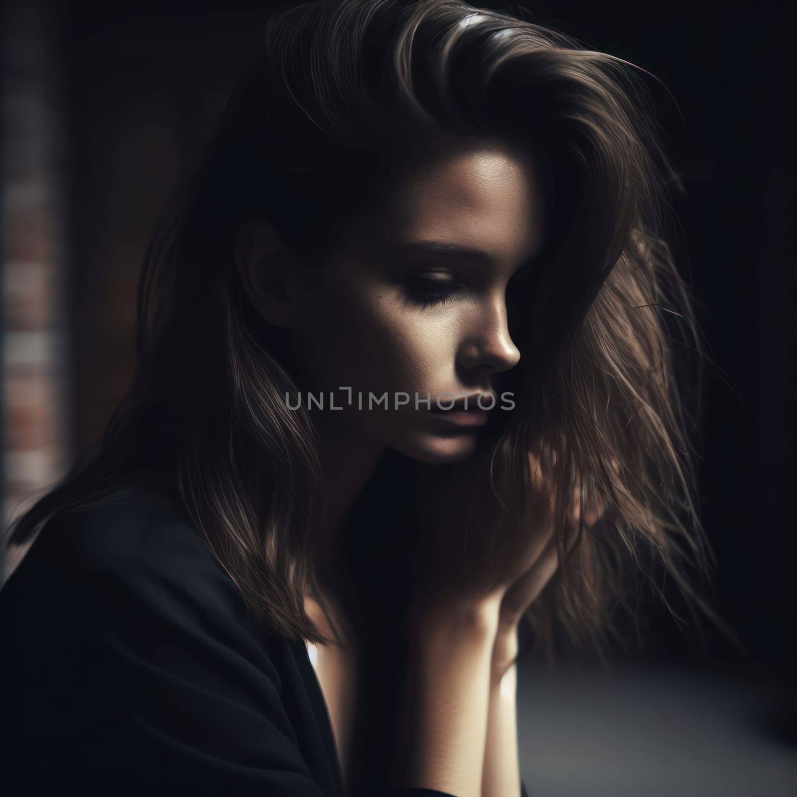 young woman with mental health problems like depression sits and tries to deal with it alone generative ai
