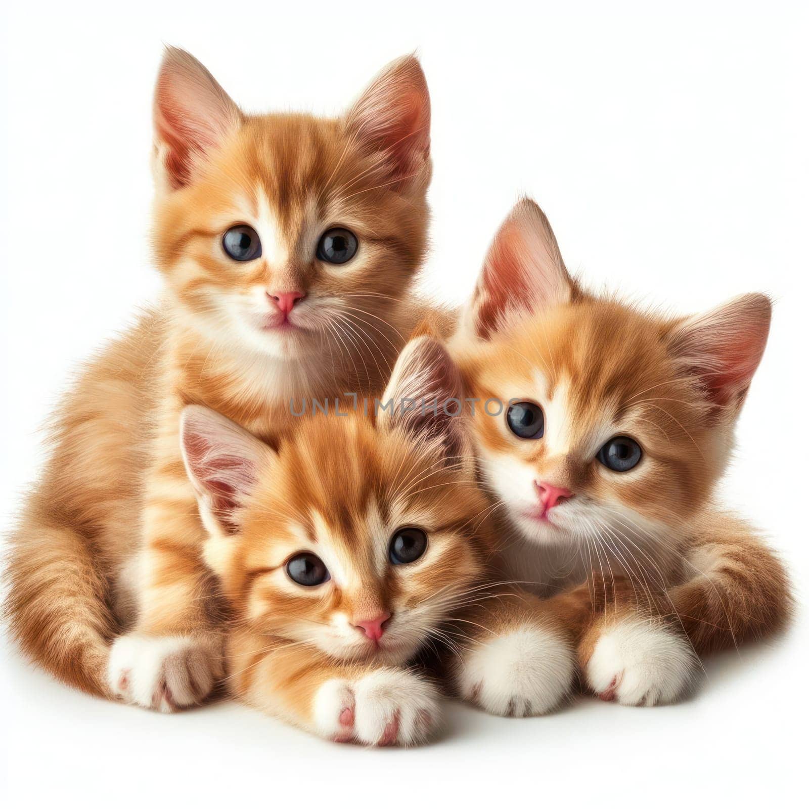 cute and adorable young orange kittens on white generative ai