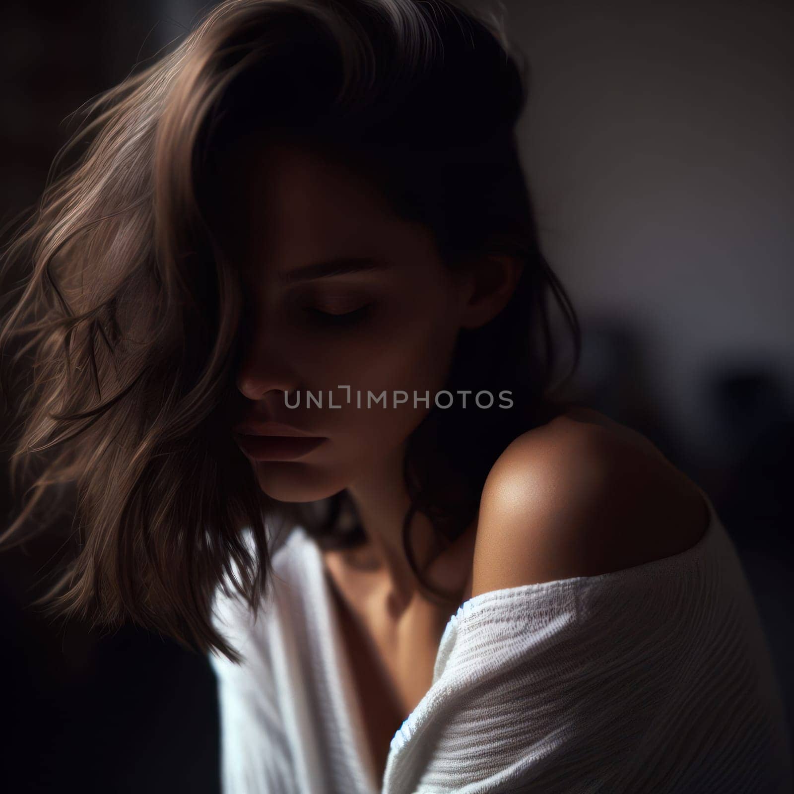 young woman with mental health problems like depression sits and tries to deal with it alone generative ai