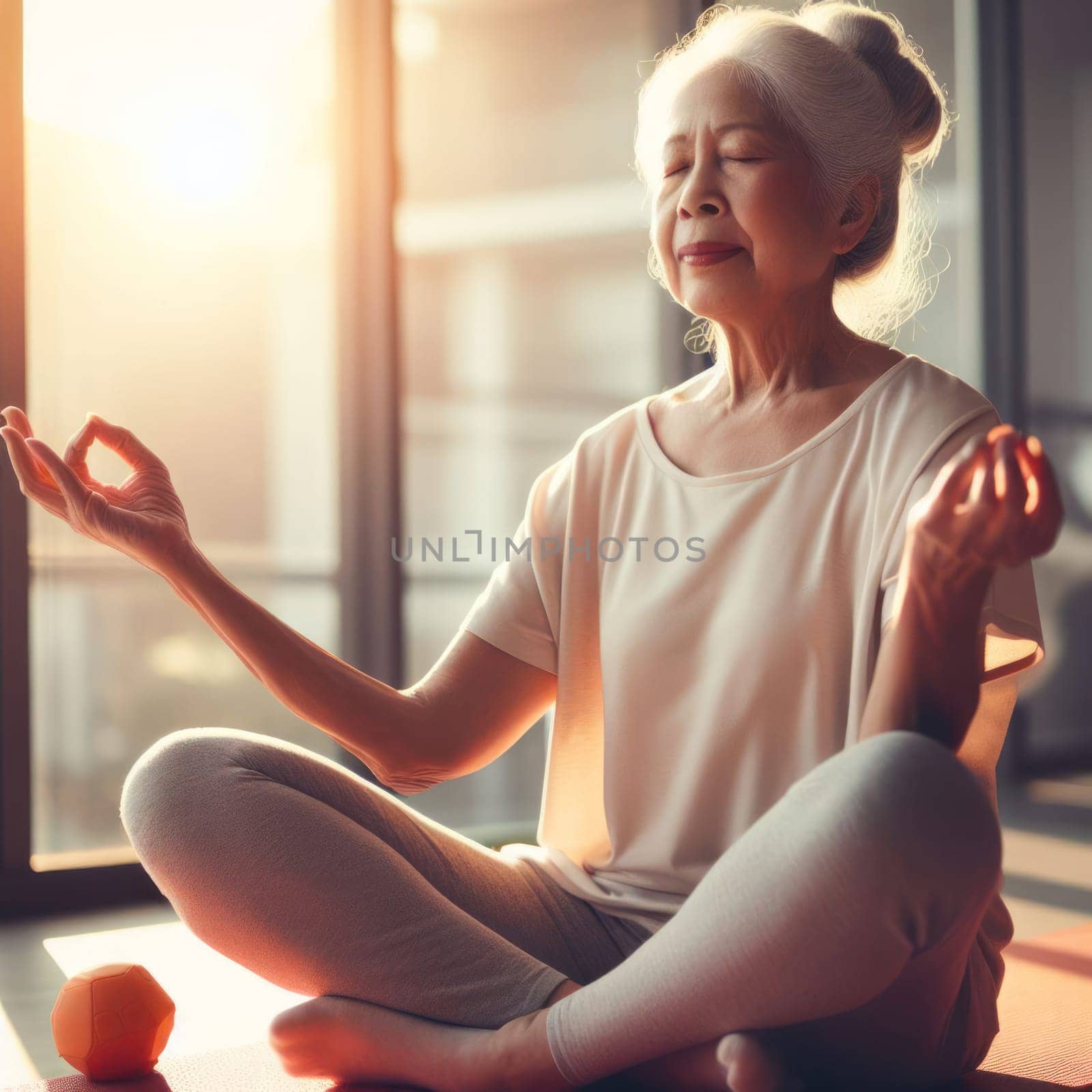 senior woman keeping a healthy lifestyle and doing exercise generative ai